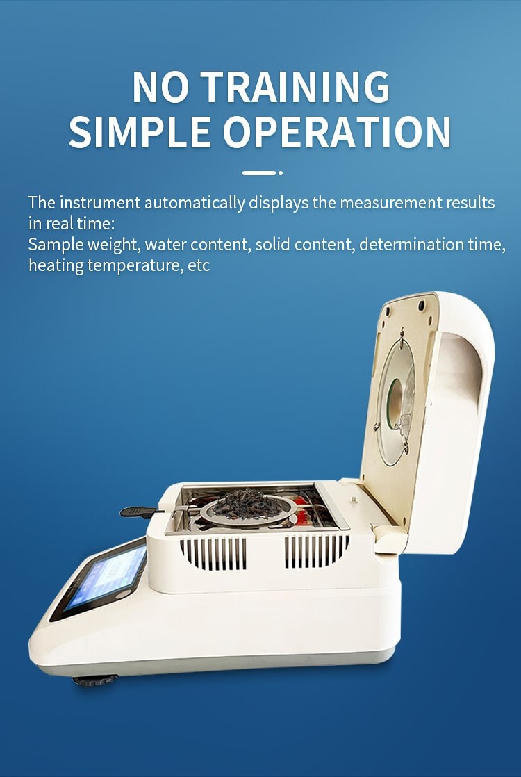 Touchscreen moisture analyzer with raised heating cover