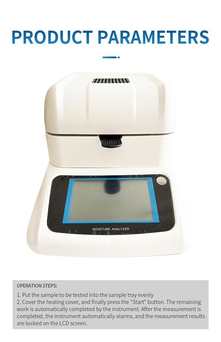 Touchscreen moisture analyzer product and operating illustration