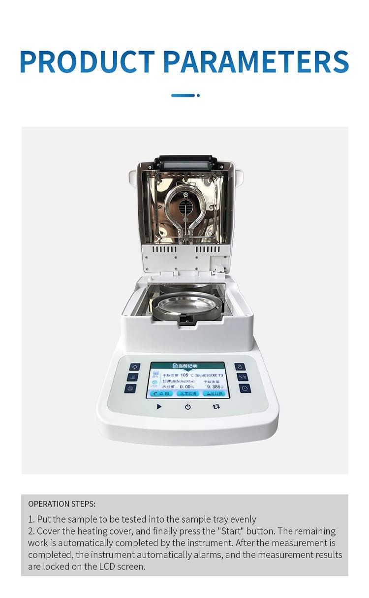 Moisture analyzer product view and operating illustration